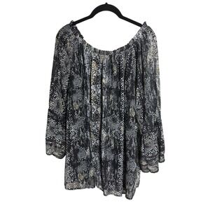 Ashley Stewart Women's Snake Print Off Shoulder‎ Long Sleeve Blouse Top 14/16